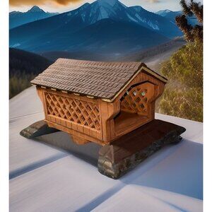 Ceramic Covered Bridge 1979 BYRON MOLDS Hand Painted 2 Piece Christmas village
